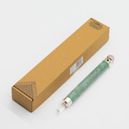 Baguette Fuchsite rubis et Quartz rose à sphère - 23 cm