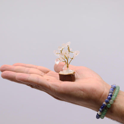 Arbre de Vie Quartz Cristal de Roche Mini 6 cm — 15 Pierres, Socle Bois – photo 4