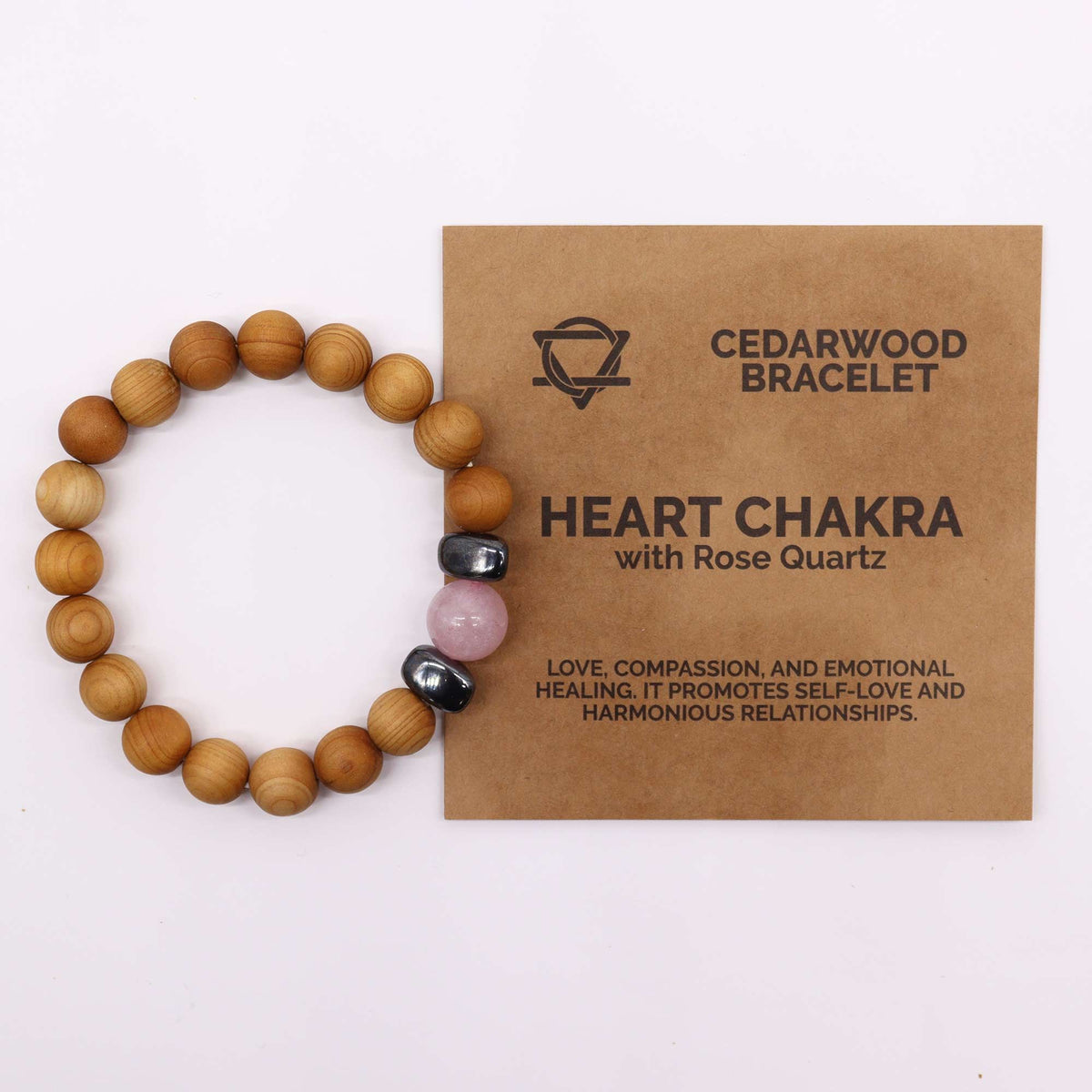Jonc Chakra cœur en bois de cèdre - Quartz Rose - photo 2