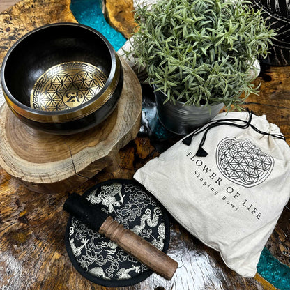 Bol Chantant Fleur de Vie 14cm — Coffret Gravé Main