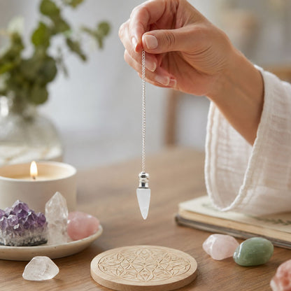 Pendule Cristal de roche à cavité secrète, argenté