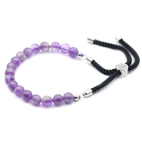 Bracelet Améthyste Cordon Noir & Fermoir Argent 925