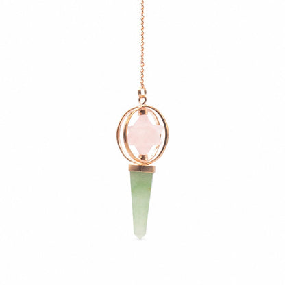 Pendule Merkaba tournante en Quartz rose et Aventurine verte
