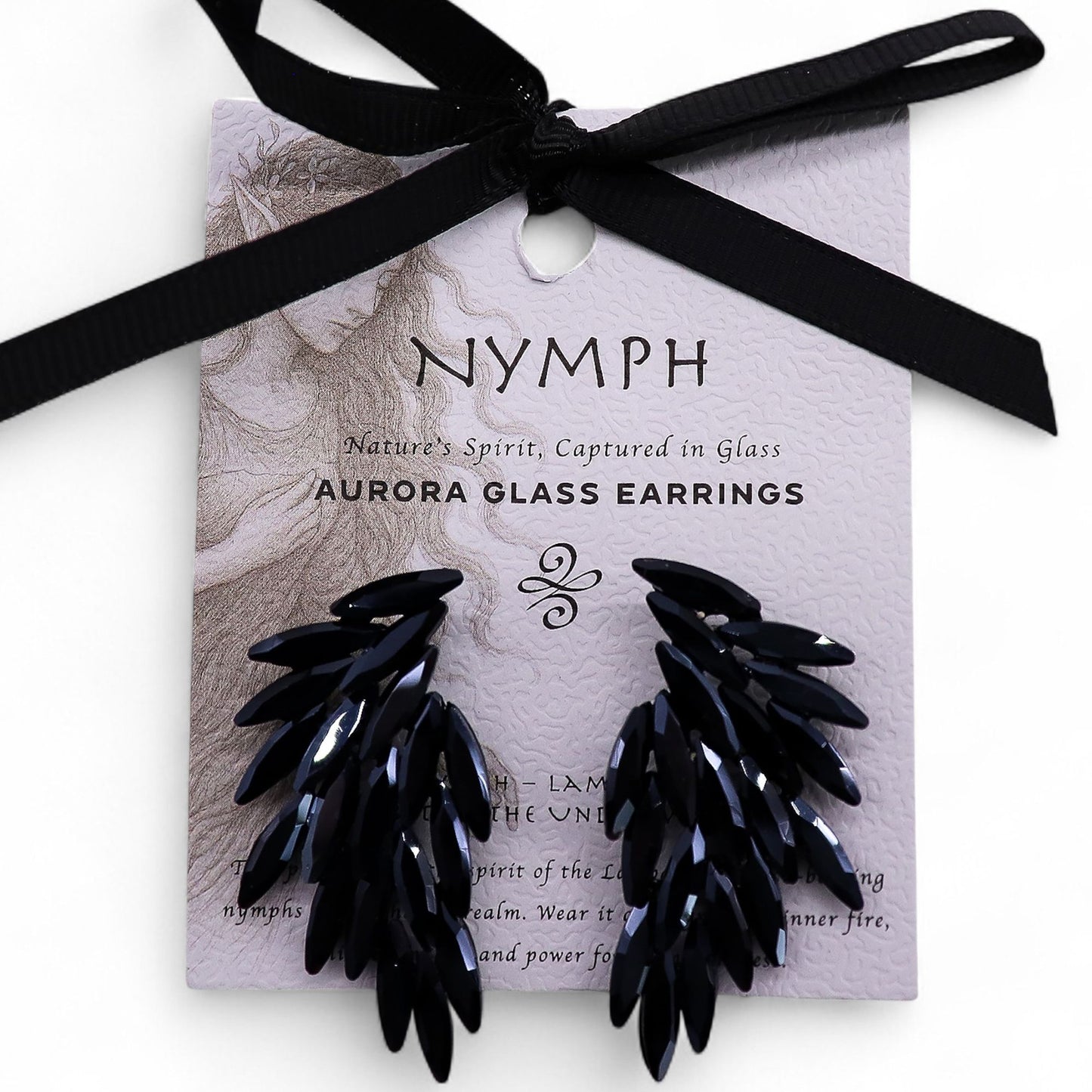 Boucles d'Oreilles Ailes d'Ange Verre Noir - Vintage Mystique – photo 3