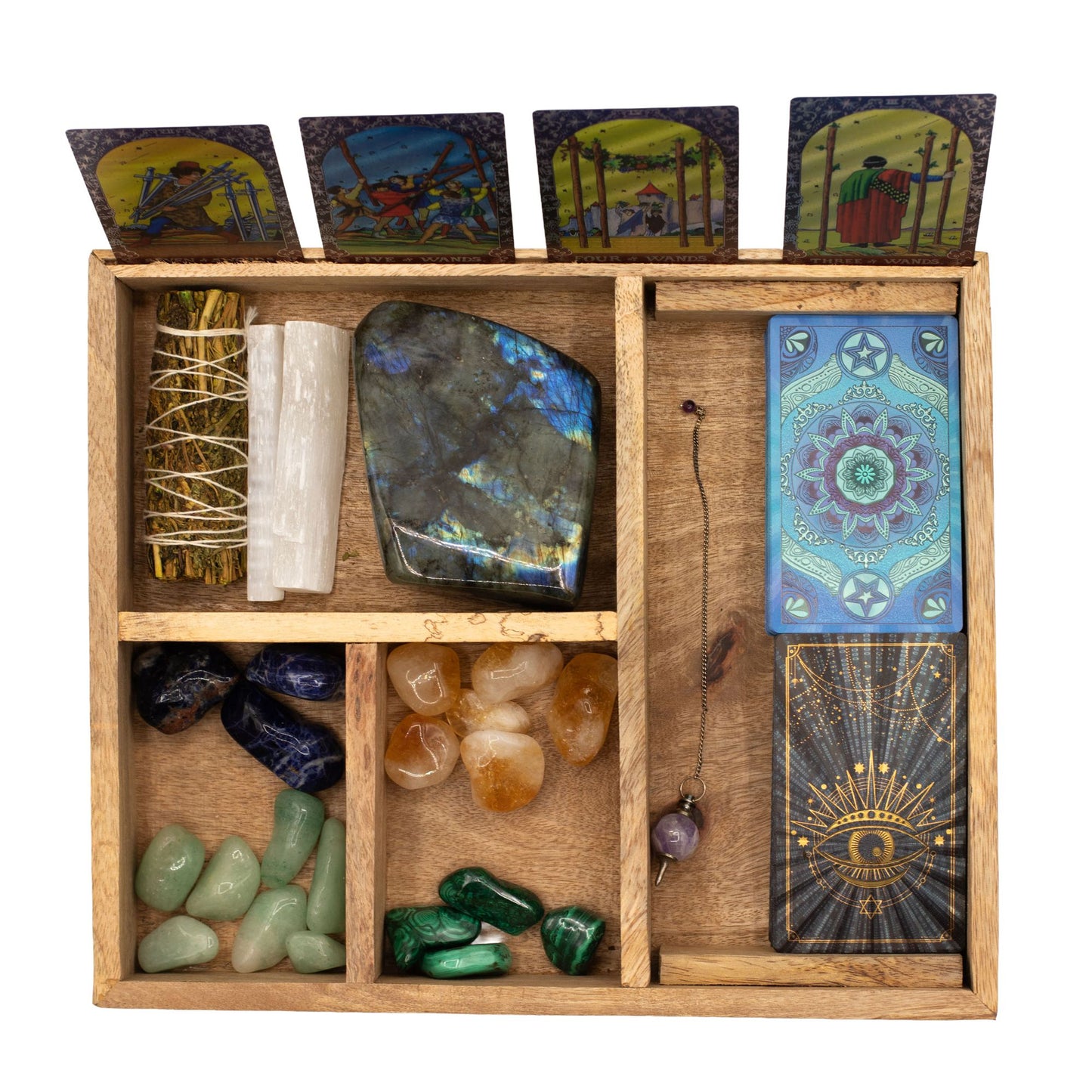 Coffret Tarot Bois de Manguier 4 Compartiments & Porte-Cartes – photo 7