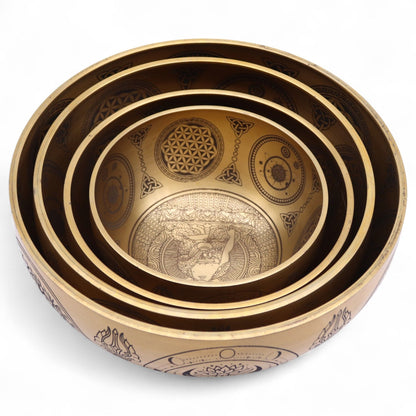 Pure Brass Etched Buddha - Set of 4 - Approx 3.85kg