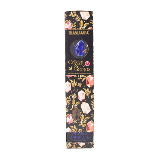 Boîte d'encens Banjara Cristal Gemas Lapis Lazuli Oliban à motifs de cristaux dorés