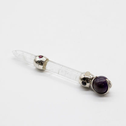 Baguette Améthyste à sphère mobile et Quartz rose - 12 cm
