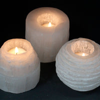Selenite Cylinder Candle Holder - 8 cm