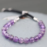 Bracelet Améthyste Cordon Noir & Fermoir Argent 925 – photo 3