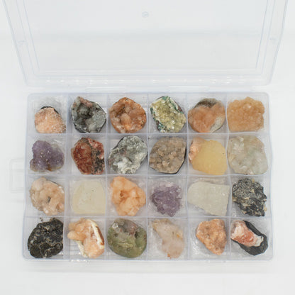 Coffret Zéolites d'Inde - Présentoir Spécimens Minéraux Naturels