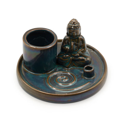 Porte-Encens Bouddha Céramique - Bleu Glacé Méditation – photo 4