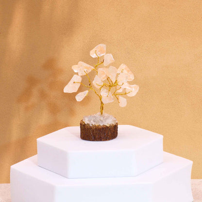 Arbre de Vie Quartz Cristal de Roche Mini 6 cm — 15 Pierres, Socle Bois
