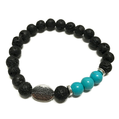 Bracelet en pierre de lave - Feuille - Turquoise