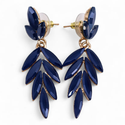Boucles d'Oreilles Verre Bleu Royal - Long Drop Vintage