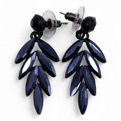 Boucles d'oreilles Verre Noir Long Drop - Élégance Mystère
