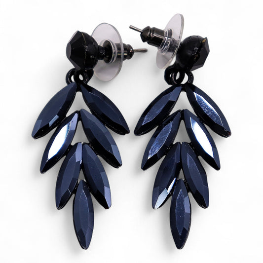 Boucles d'oreilles Verre Noir Long Drop - Élégance Mystère