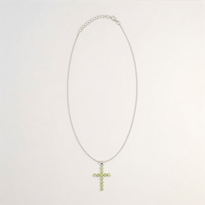 Pendentif Croix Argentée - Pierres Vertes