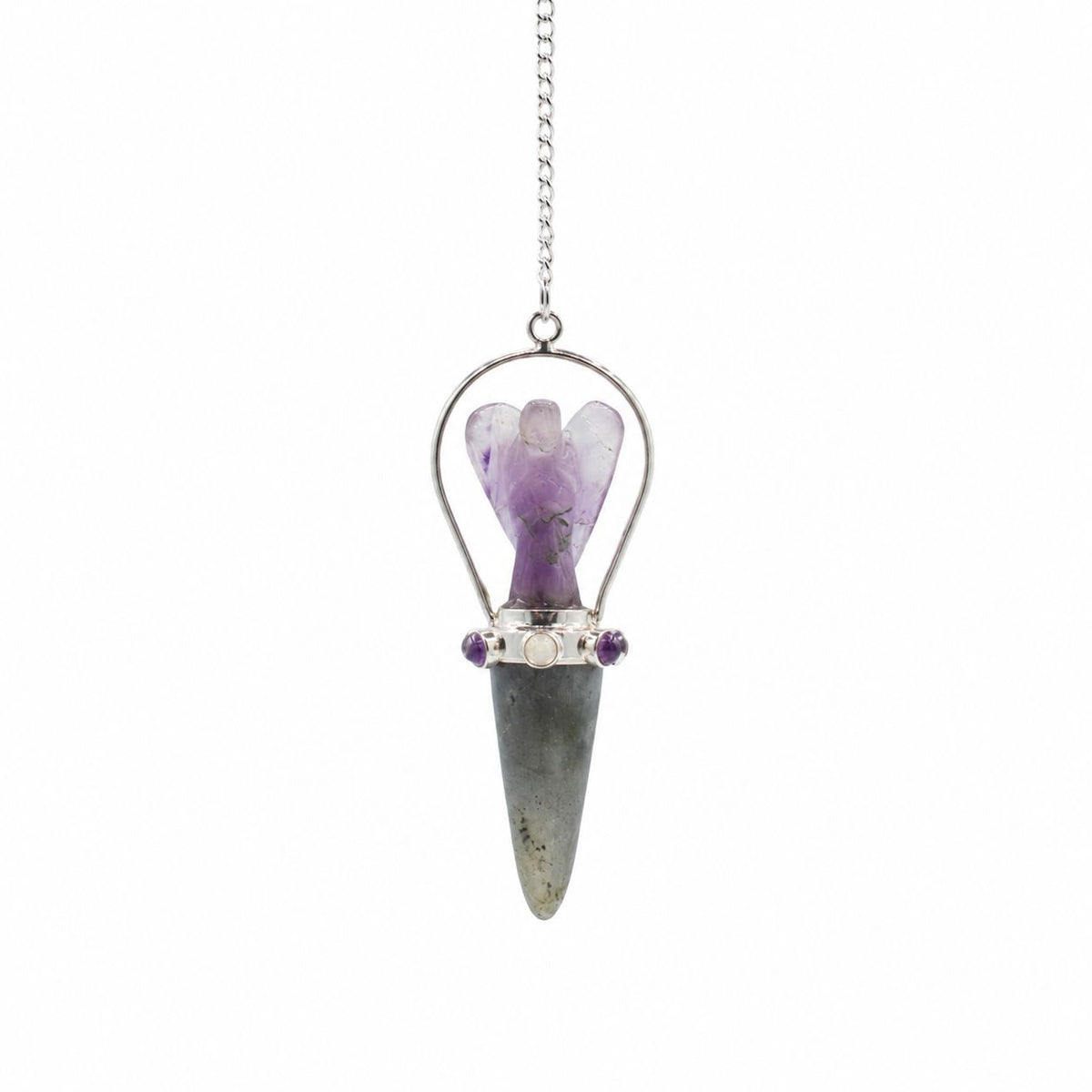 Pendule ange deux pièces en labradorite et améthyste