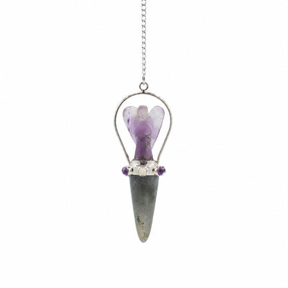 Pendule ange deux pièces en labradorite et améthyste