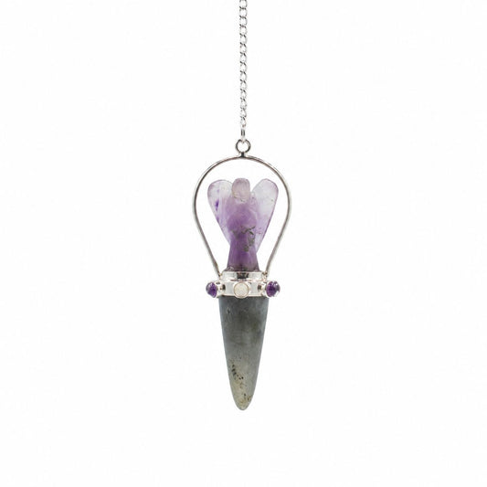 Pendule ange deux pièces en labradorite et améthyste