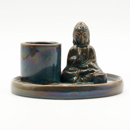 Porte-Encens Bouddha Céramique - Bleu Glacé Méditation