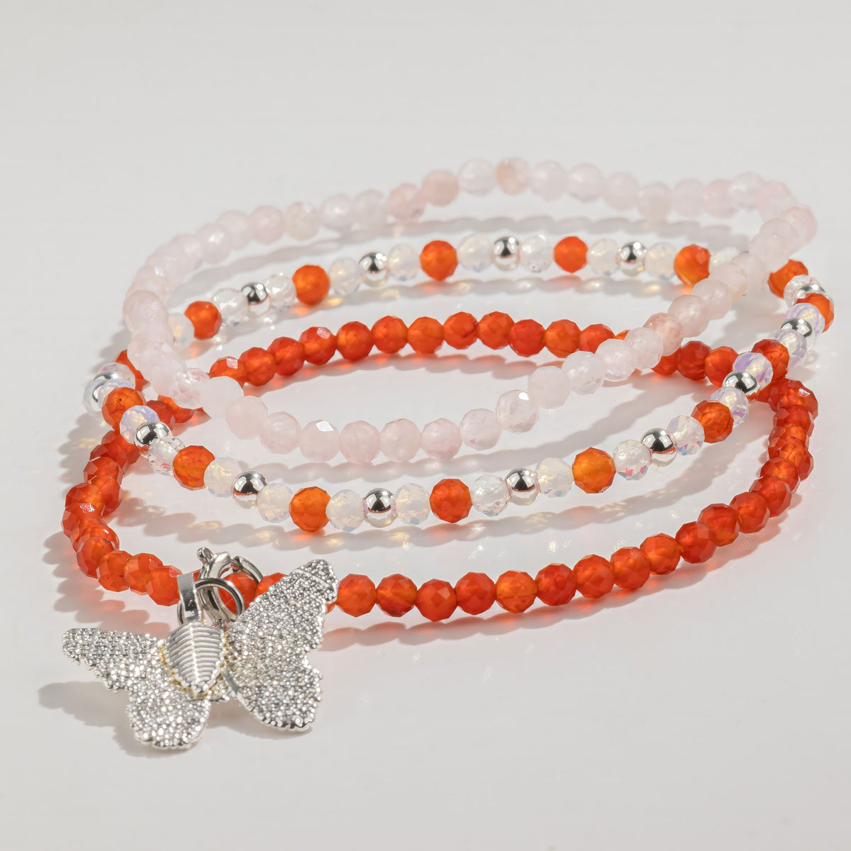 Bracelets Quartz Rose & Cornaline — Set de 3 — Amour et Flamme - photo 3