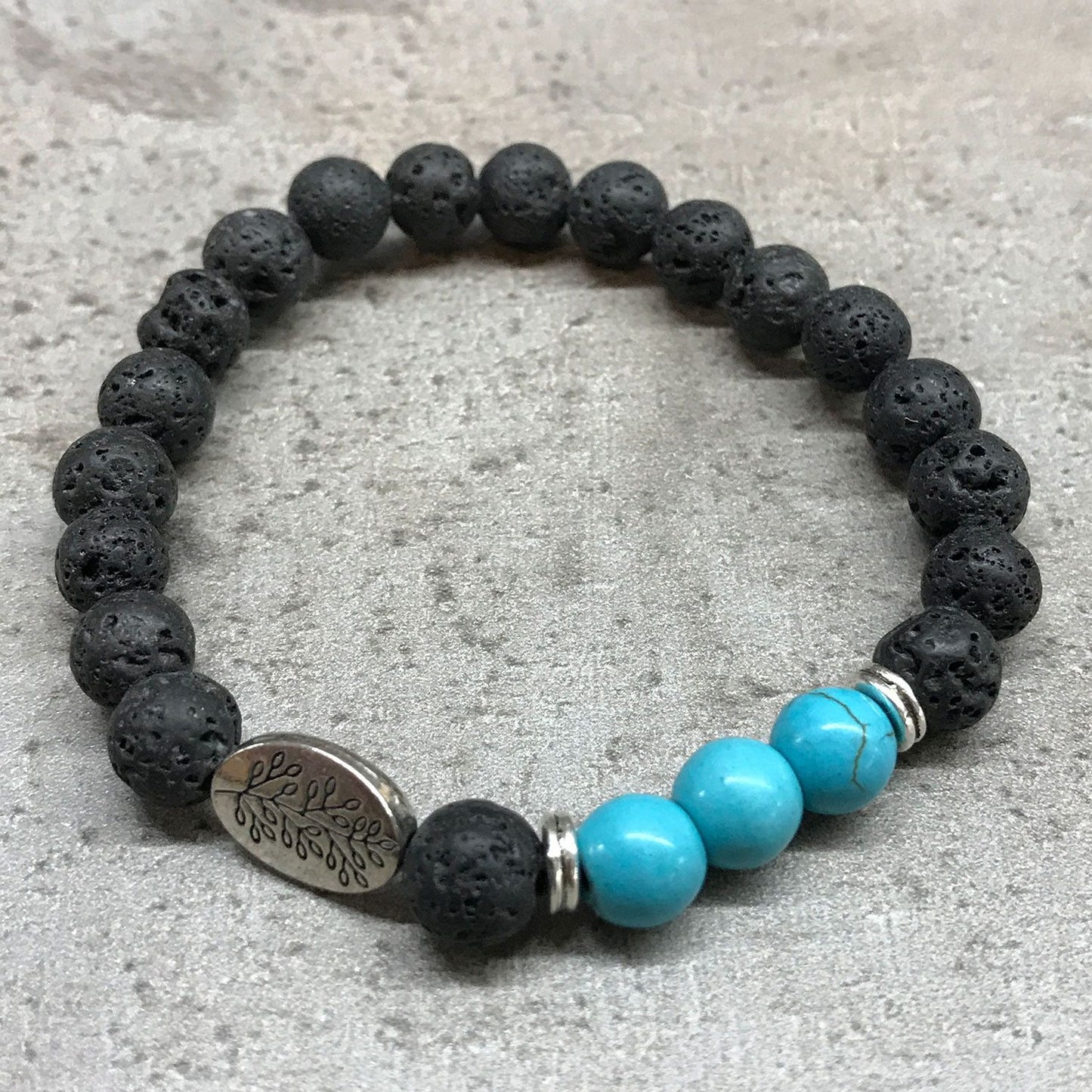 Bracelet en pierre de lave - Feuille - Turquoise - photo 2