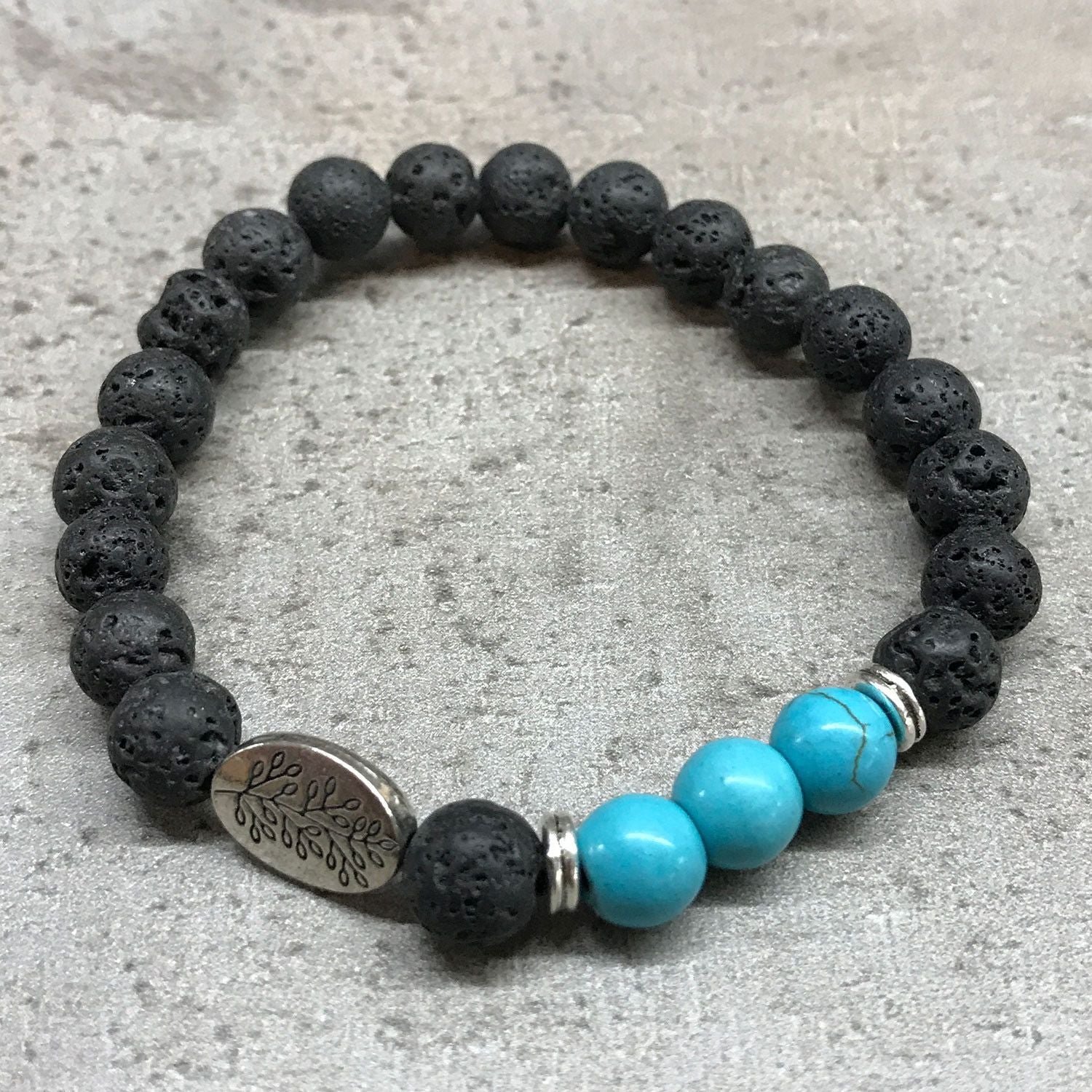 Bracelet en pierre de lave - Feuille - Turquoise - photo 2