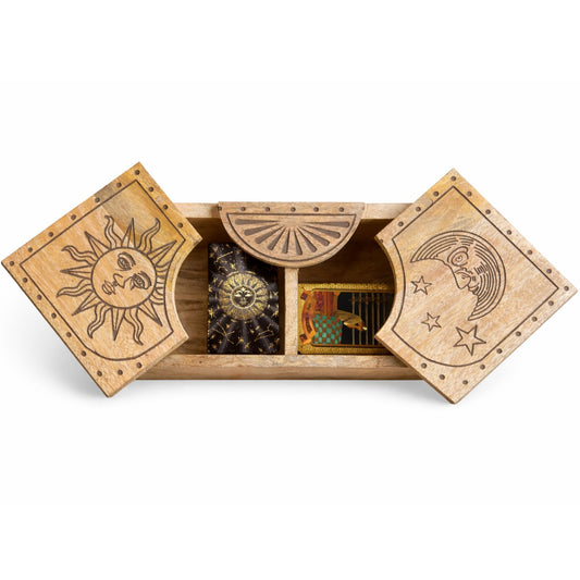 Boîte à Tarot en Bois Sculpté — Soleil et Lune - photo 2