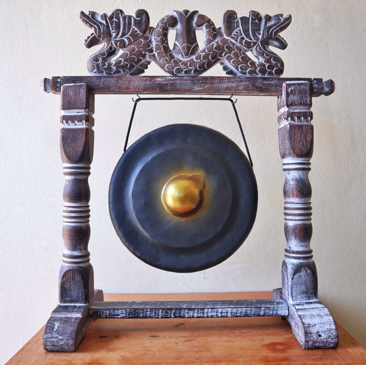 Gong de Guérison 25cm Noir sur Stand Sculpté Bali – photo 9