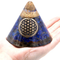 Orgonite Cone - Lapis Flower of Life - Suspended Quartz - 90 mm