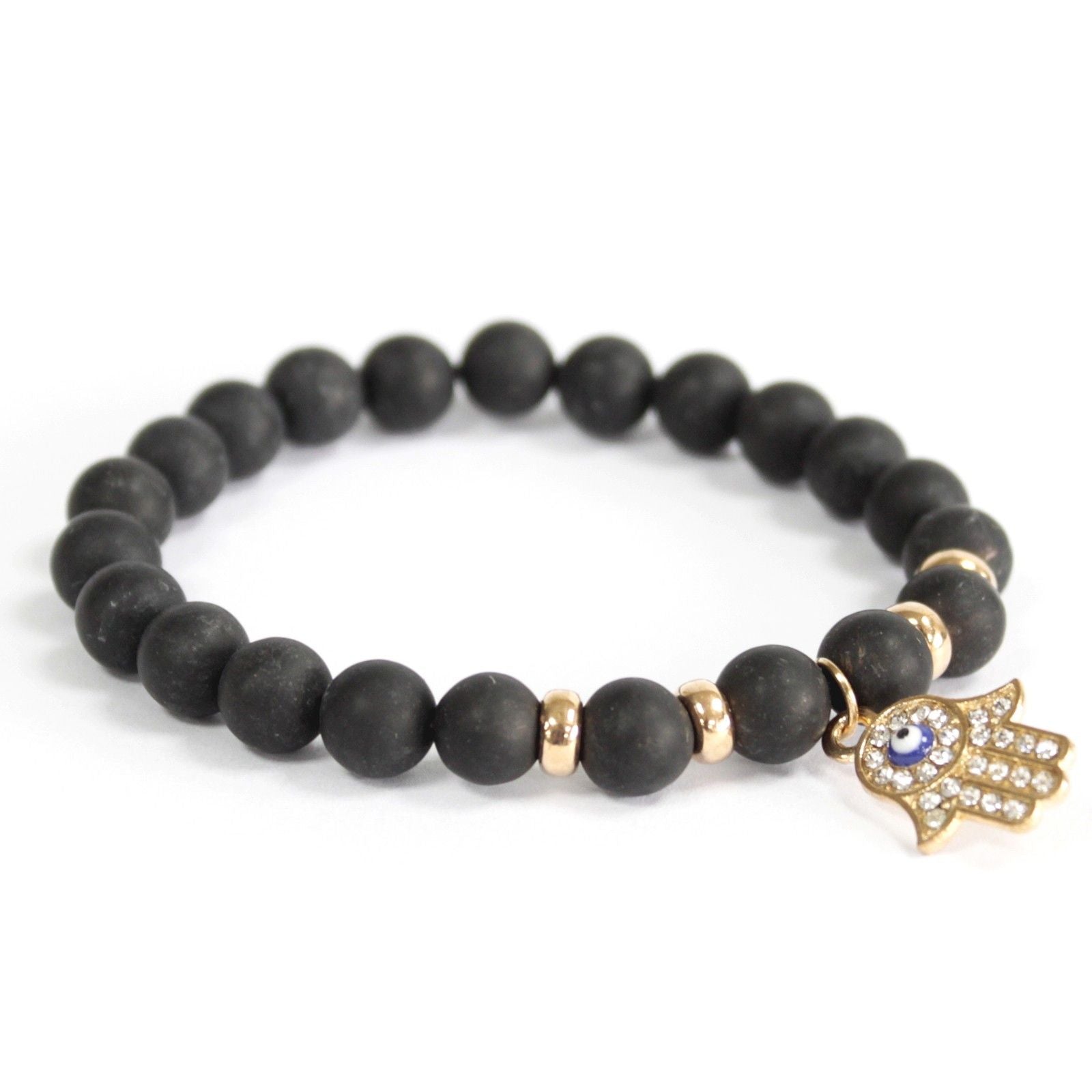Bracelet boho - Hamsa / Black Agate