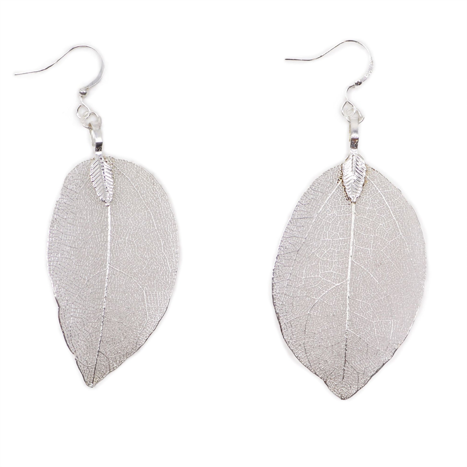 Boucles d'Oreilles Feuille Vraie - Argentées Artisan