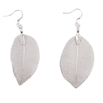 Boucles d'Oreilles Feuille Vraie - Argentées Artisan