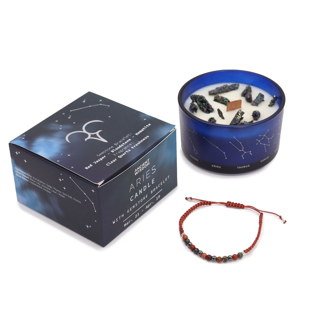 Bougie Zodiaque Bélier — Bracelet Jaspe Rouge, Héliotrope & Hématite - photo 3