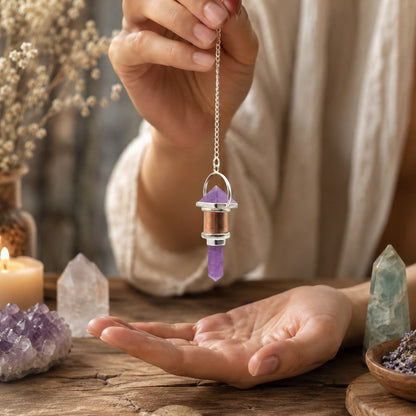 Pendule en améthyste et cuivre - pointe pyramidale