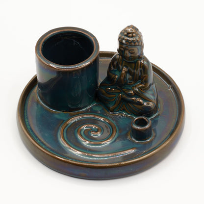 Porte-Encens Bouddha Céramique - Bleu Glacé Méditation – photo 2