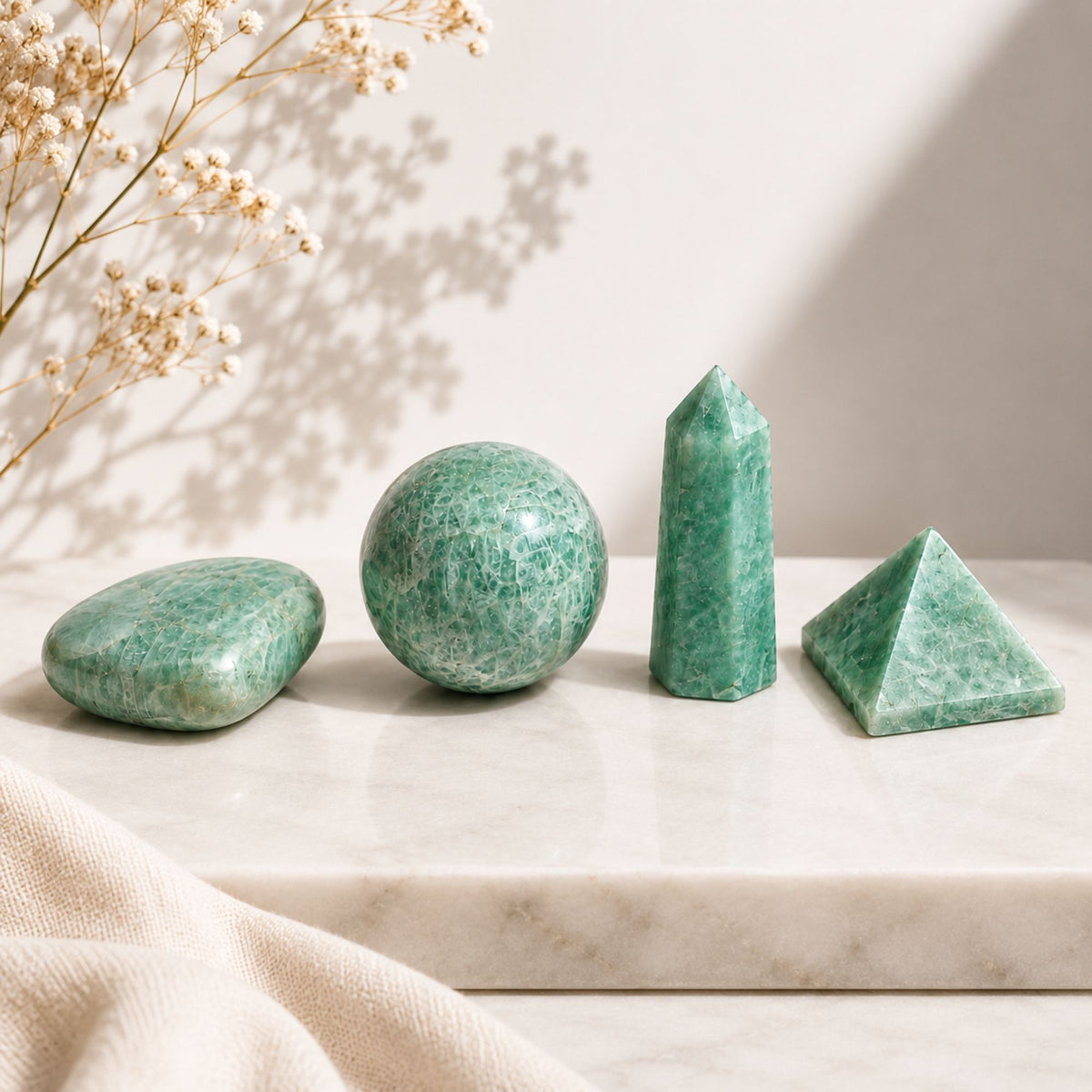 Set de 4 Formes en Amazonite — Cœur, Sphère, Obélisque, Pyramide - photo 4