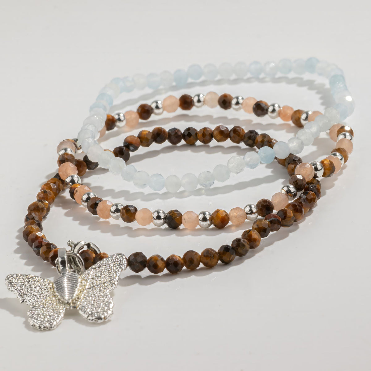 Bracelets Aigue-Marine, Pierre de Soleil & Œil de Tigre — Lot de 3 - photo 3