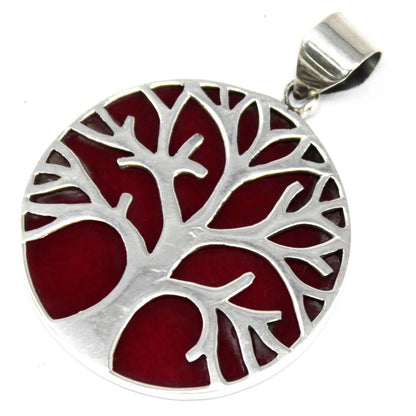 Pendentif Arbre de Vie 30mm - Argenté, Effet Corail