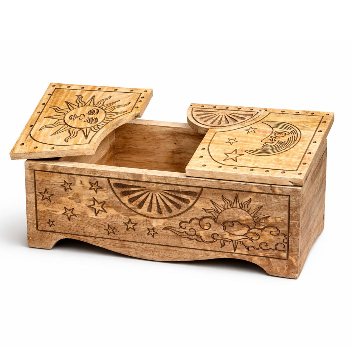 Boîte à Tarot en Bois Sculpté — Soleil et Lune - photo 4