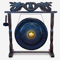Gong Balinais 80cm — Support Dragon Sculpté Brun – photo 3