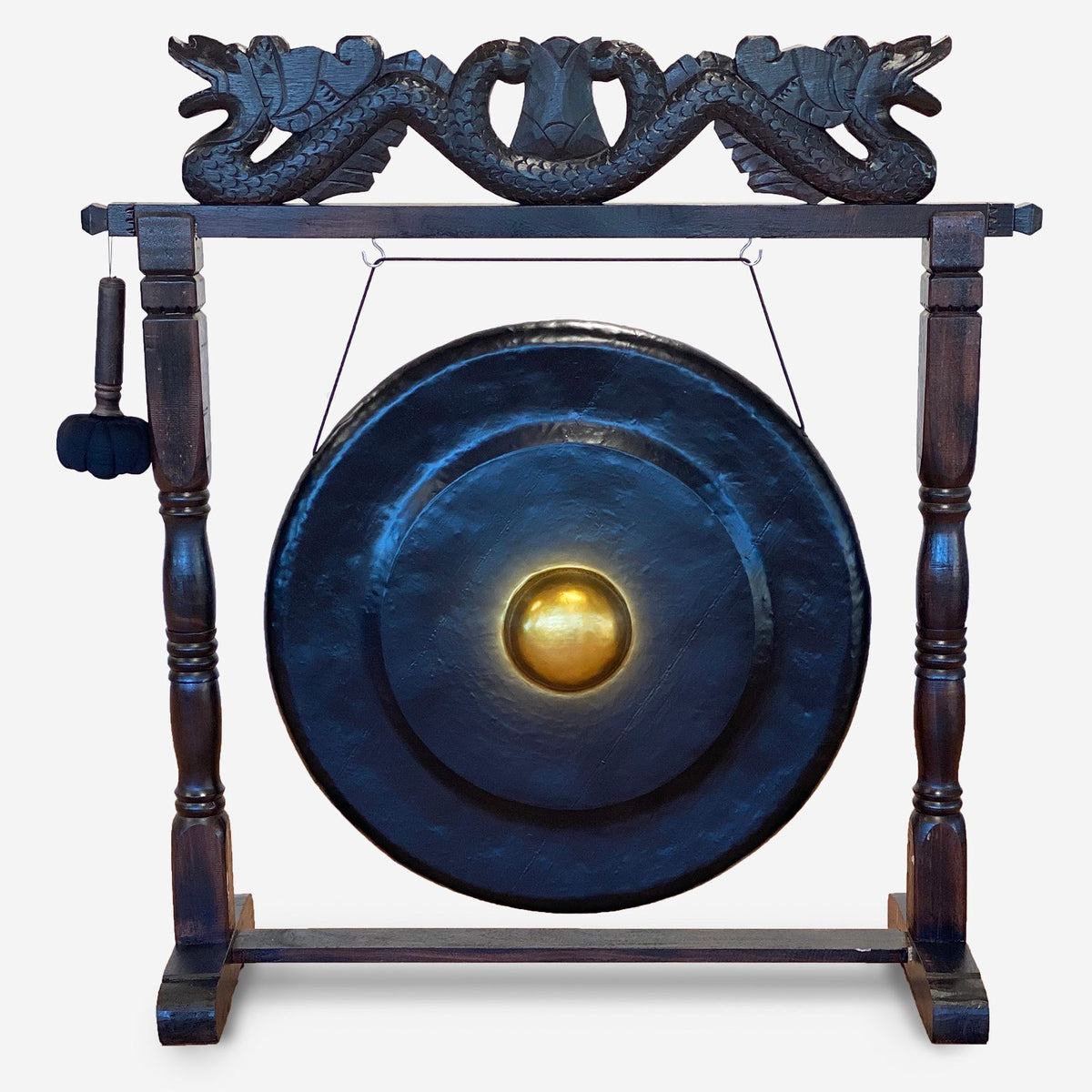 Gong Balinais 80cm — Support Dragon Sculpté Brun – photo 3