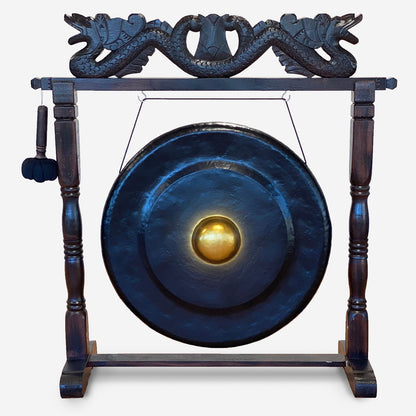 Gong Balinais 80cm — Support Dragon Sculpté Brun – photo 3