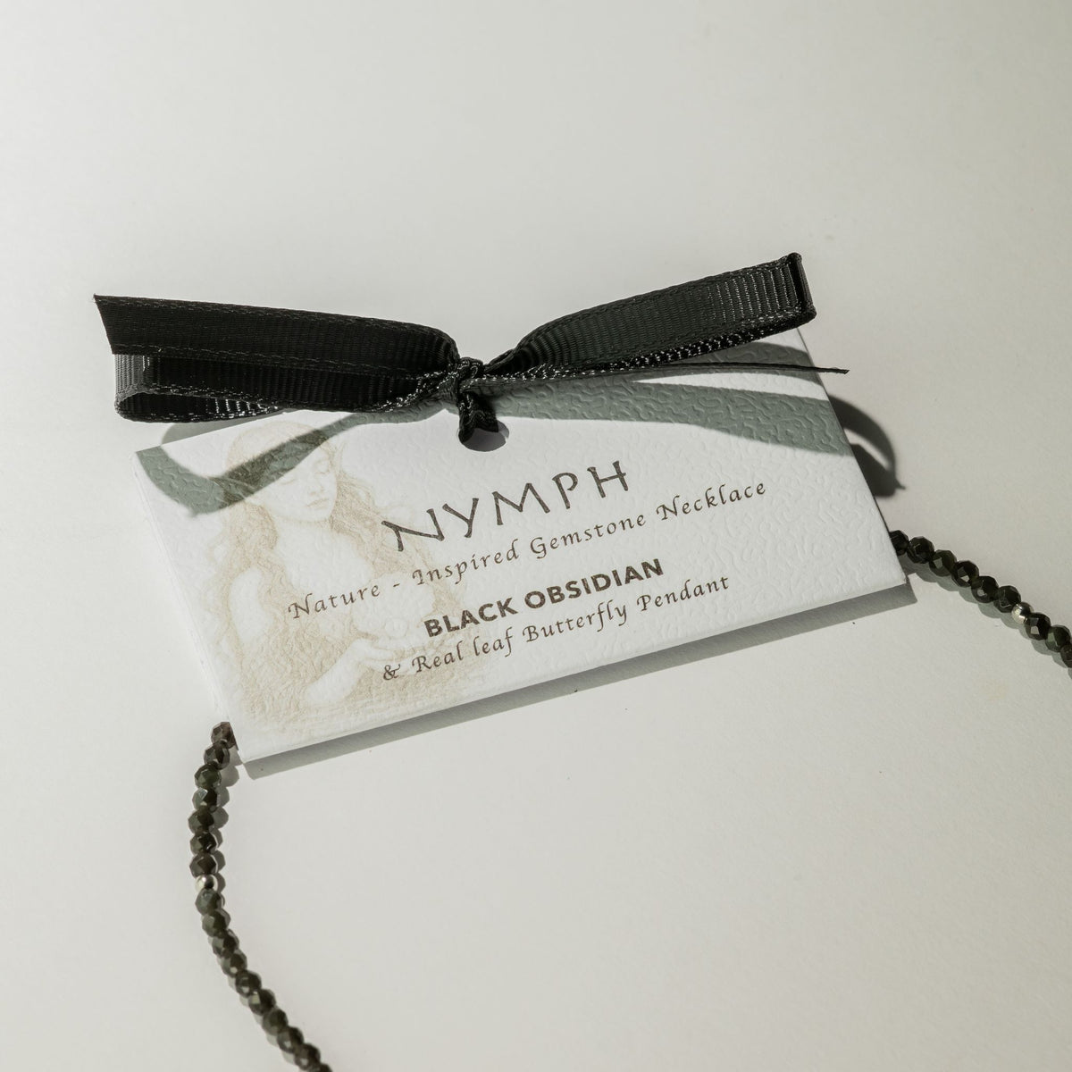 Collier Obsidienne Noire — Papillon Feuille Naturelle Argentée - photo 3
