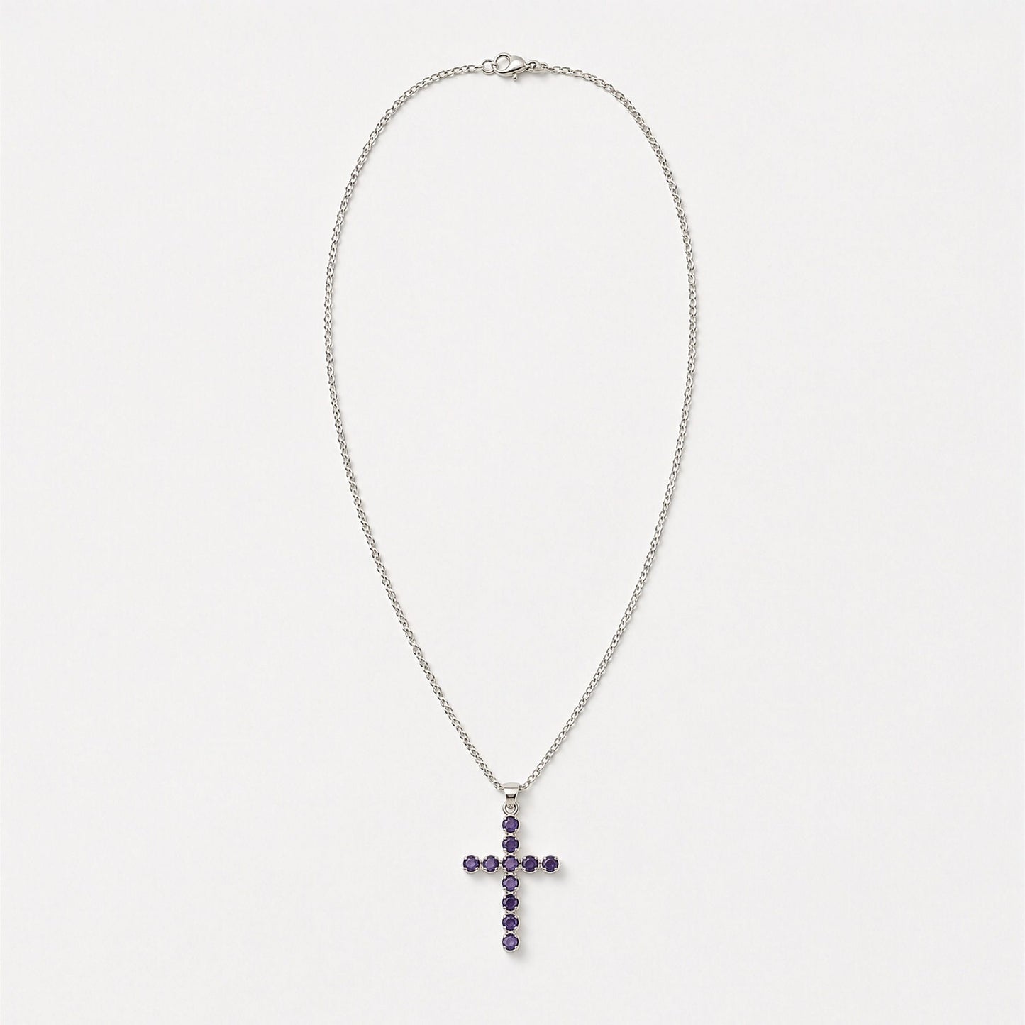 Pendentif Croix Argentée - Pierres Violet Profond