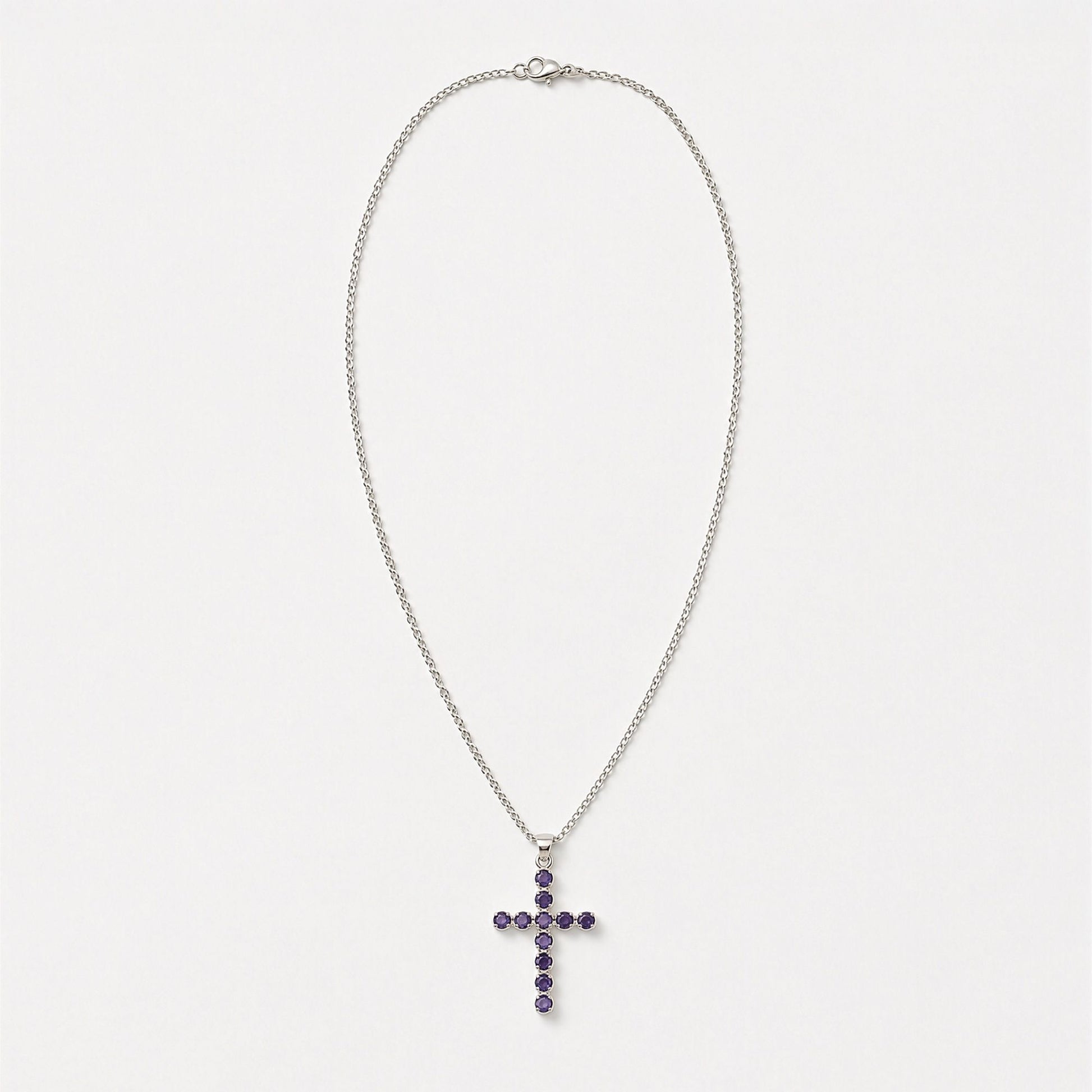 Pendentif Croix Argentée - Pierres Violet Profond