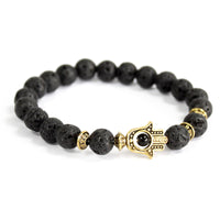 Bracelet boho - Gold Hamsa / Lava Stone