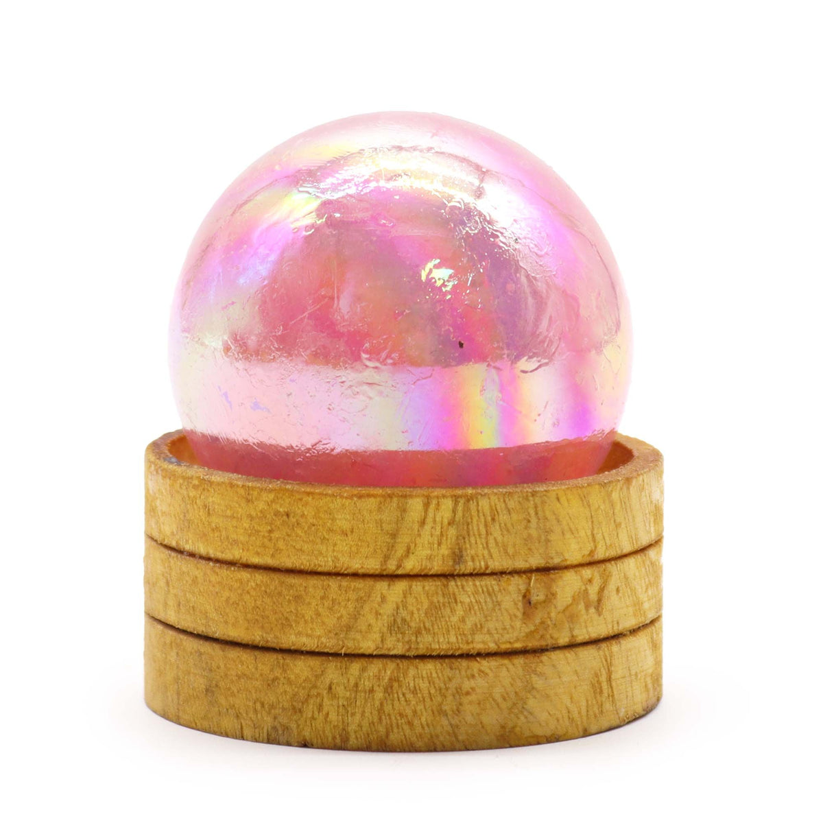Sphère en Quartz Rose Aura Titane 50 mm avec Socle
